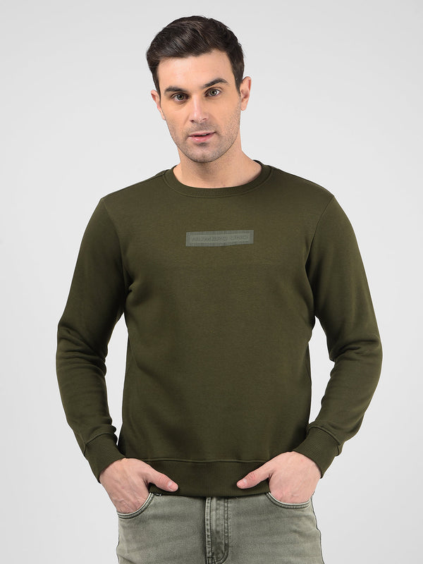 Men's Green Crew Neck Regular Fit Sweatshirt