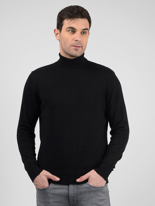 Men's Black Turtle Neck Regular Fit Sweater