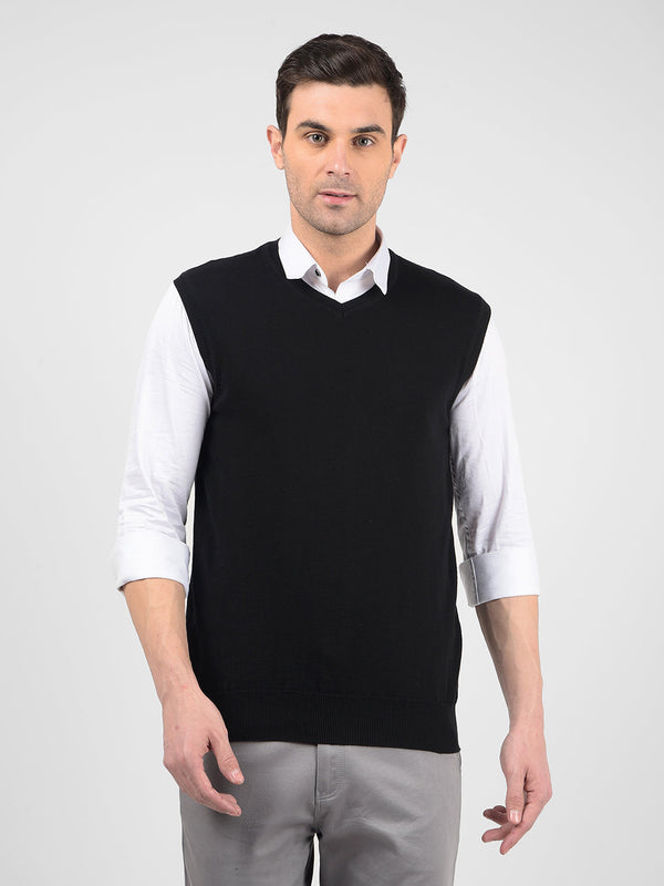 Men's Black V-Neck Regular Fit Sweater