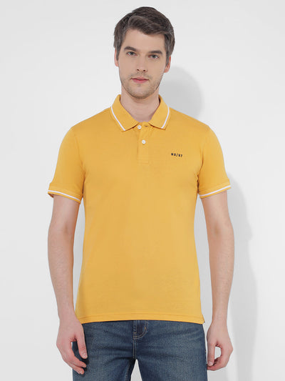 Men's Yellow Single Jersey Polo Neck T-Shirt