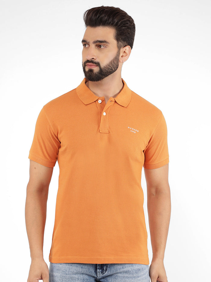 Men's Orange Pique Polo Neck Regular Fit T-Shirt