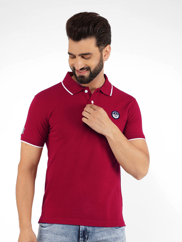 Men's Red Pique Polo Neck Regular Fit T-Shirt