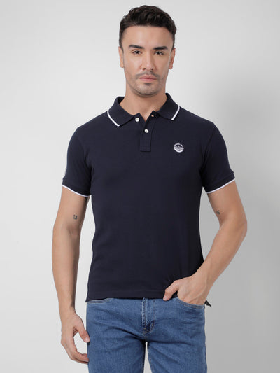 Men's Blue Polo Neck Regular Fit T-Shirt