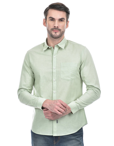 Men's Solid Green Cotton Slim Fit Shirt