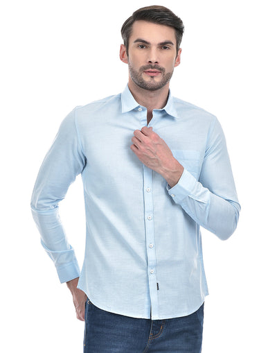 Men's Solid Blue Cotton Slim Fit Shirt