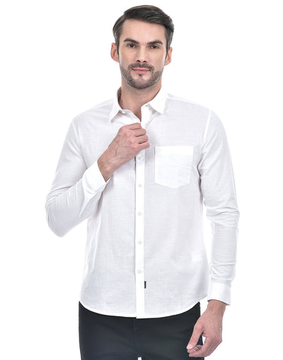 Men's Solid White Cotton Slim Fit Shirt