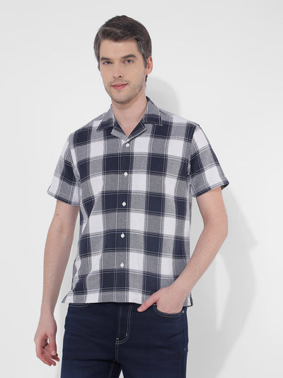 Men's Checks Blue Cotton Blend Resort Fit Shirt