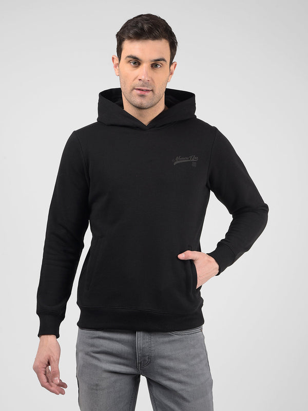 Men's Black Hooded Neck Regular Fit Sweatshirt