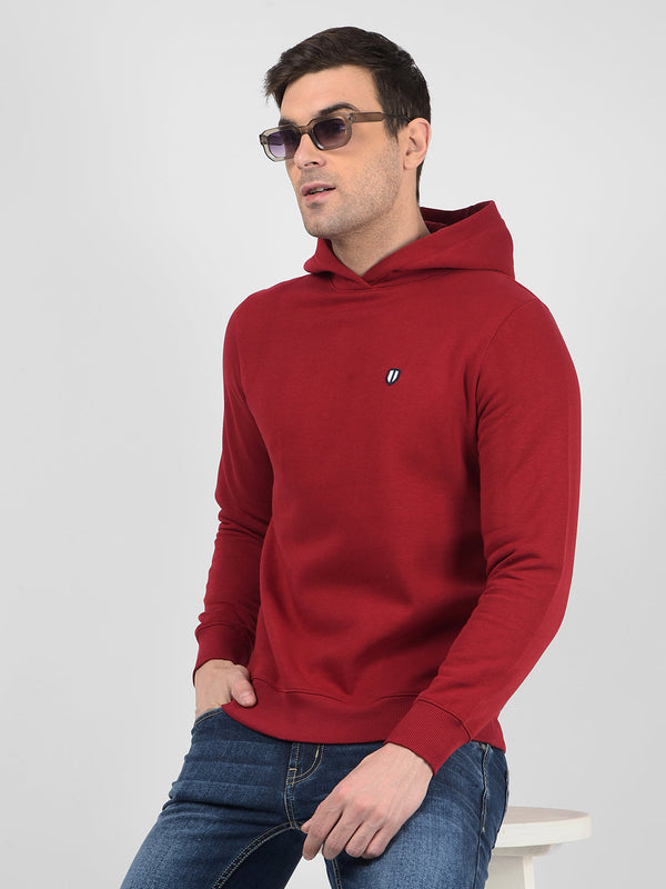 Men's Red Hooded Neck Regular Fit Sweatshirt