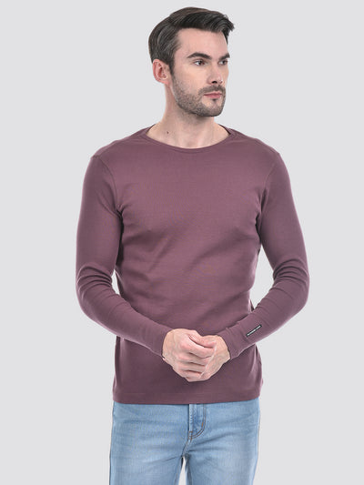 Men's Solid Purple 1x1 Rib Slim Fit T-Shirt