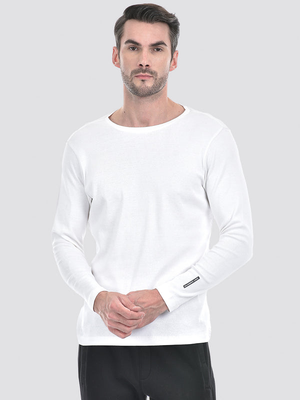 Men's Solid White 1x1 Rib Slim Fit T-Shirt