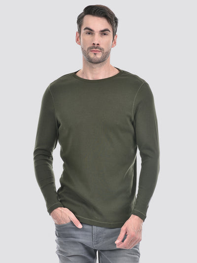 Men's Solid Olive Green 1x1 Rib Slim Fit T-Shirt