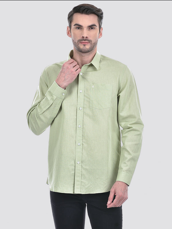 Men's Cotton Linen Solid Green Full Sleeve Shirt