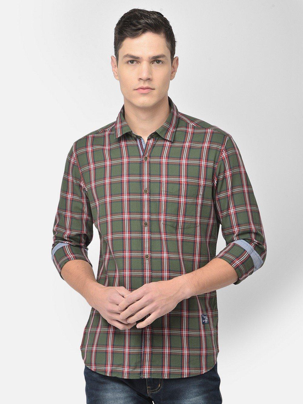 Buy Men's Olive Full Sleeve Shirts Online | Numero Uno