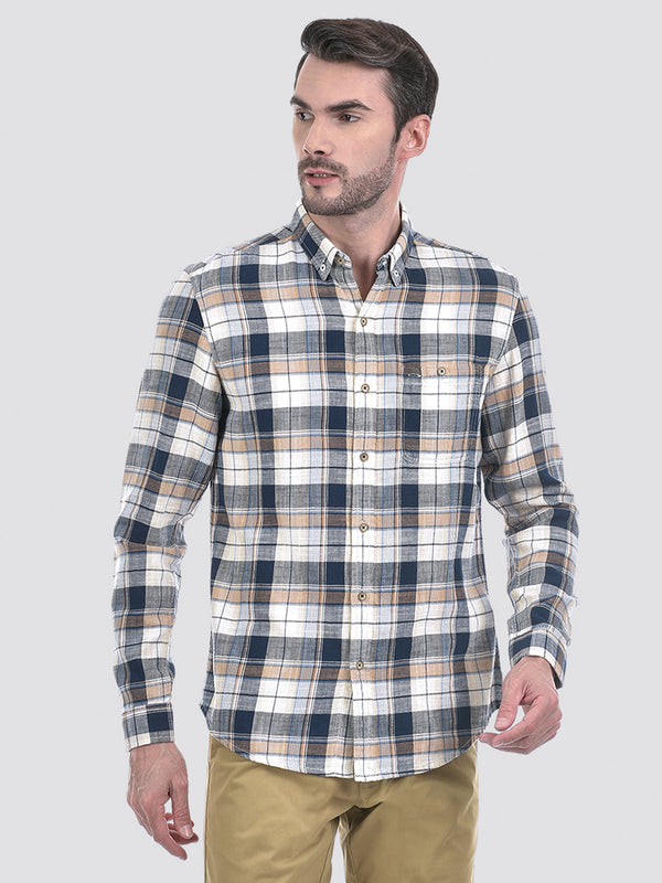 Men's Yarn Dyed Slub Check Blue Full Sleeve Shirt