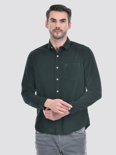 Men's Corduroy Solid Green Full Sleeve Shirt