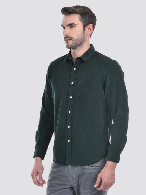 Men's Corduroy Solid Green Full Sleeve Shirt