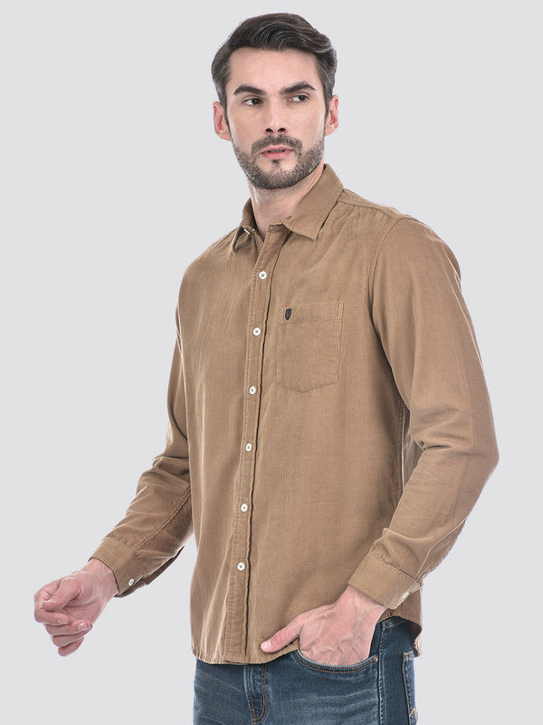 Men's Corduroy Solid Brown Full Sleeve Shirt