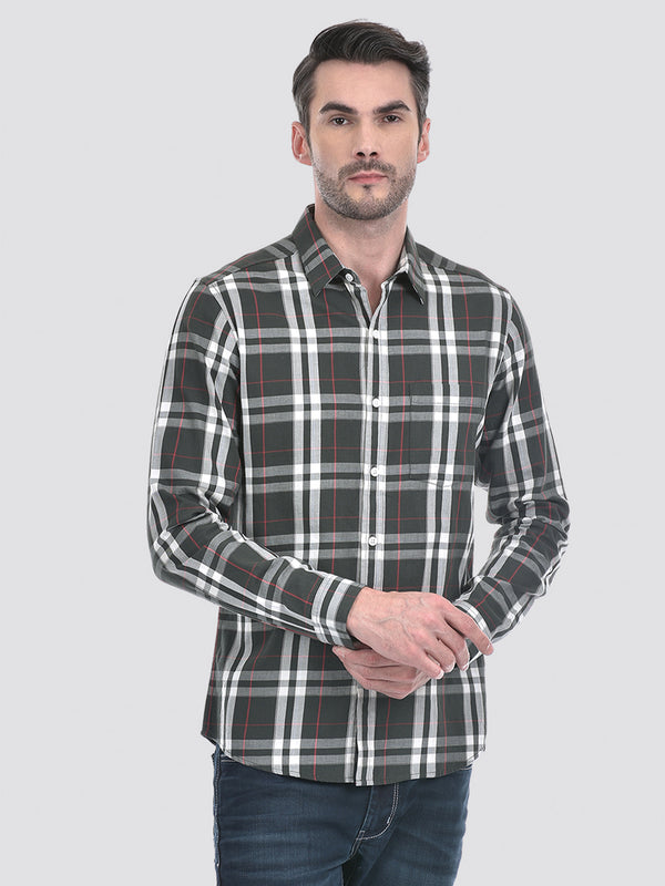 Men's Yarn Dyed Twill Check Green Full Sleeve Shirt