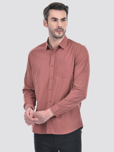 Men's Solid Pink Slim Fit Spread Neck Shirt