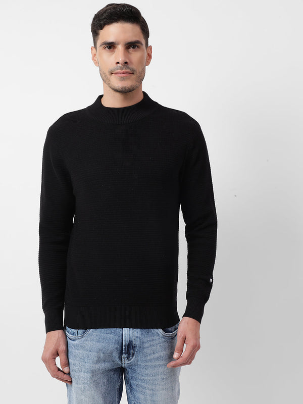 Men's Black Structure Mock Neck Regular Fit Sweater